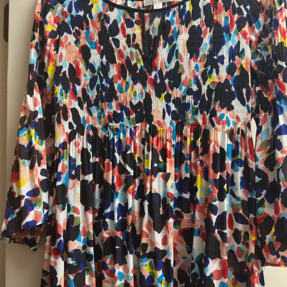 Spense Red and Blue Pleated 3/4 Sleeve Tunic